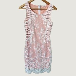 Celesta Pink White Lace Mesh Sheath Mini Dress Womens Medium Feminine Party